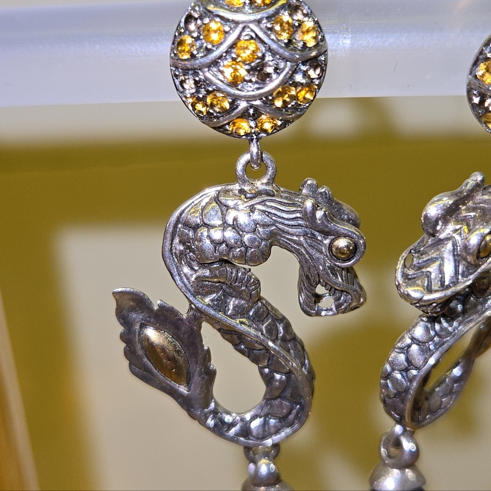 John Hardy Dragon Smoky Quartz and Citrine drop earrings (rare & discontinued) - Picture 2 of 9